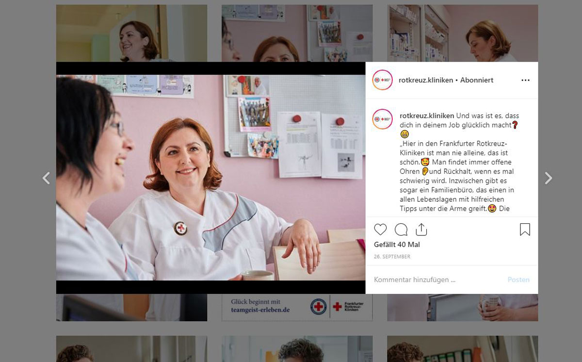 Beitrag der Frankfurter Rotkreuz-Kliniken bei Instagram